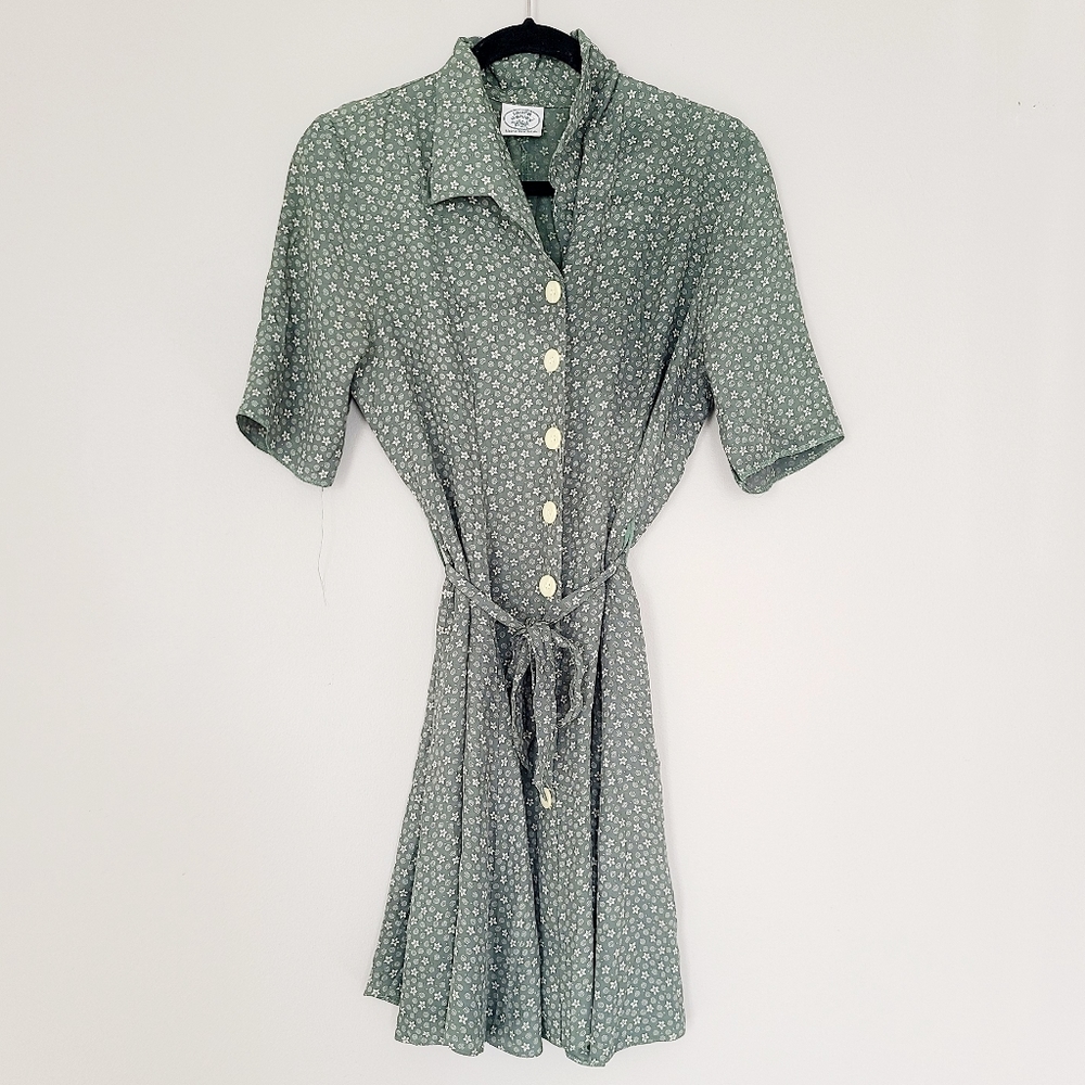 Vintage Laura Ashley Green Floral Dress Vintage 10 Small Medium